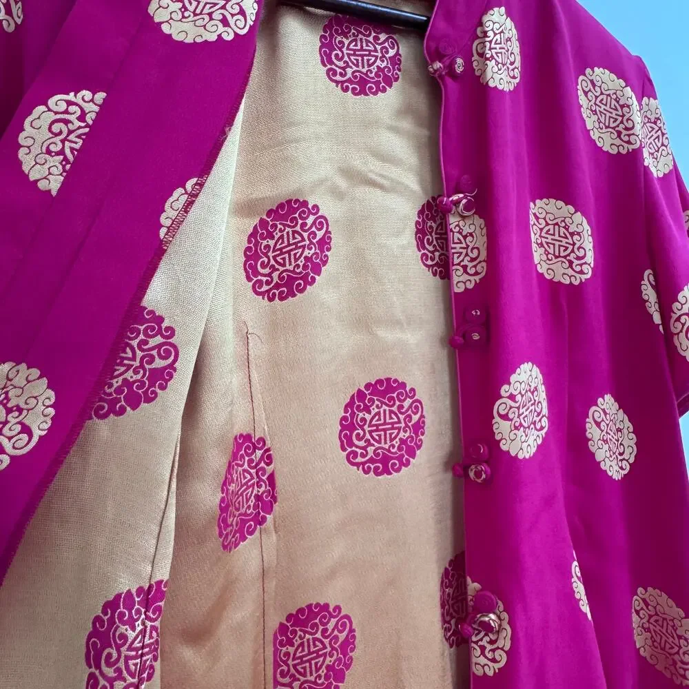 Vintage 2002 Silk Chinese Tang Jacket - Magenta & Gold Longevity